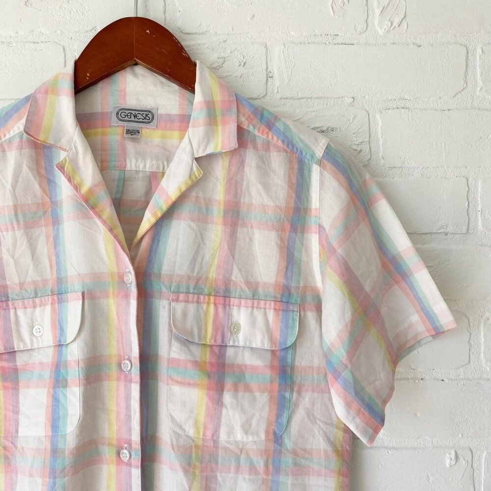 Vintage white plaid button up size 7
